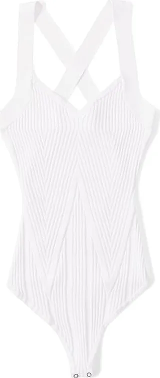 Abercrombie & Fitch Glossy Rib Crossback Bodysuit (White) Women's Jumpsuit & Rompers One Piece