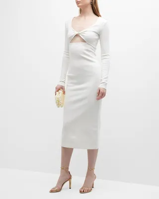 Twist-Front Knit Midi Dress