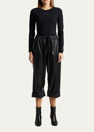 Faux Leather Elastic-Waist Cropped Pants