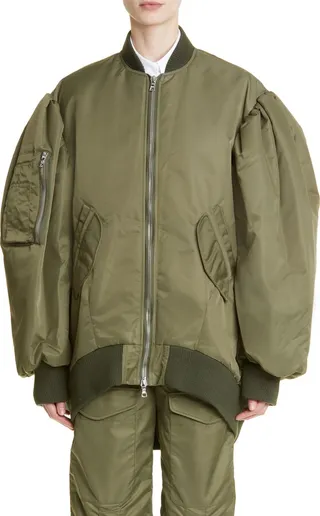 Oversize Balloon Sleeve Bomber Jacket