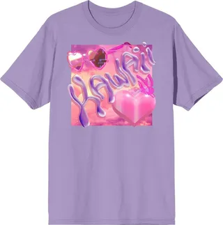 Chrome Baddie Y2K Trend Kawaii Chrome Lettering Crew Neck Short Sleeve Lavender Rose Women’s T-shirt-XL
