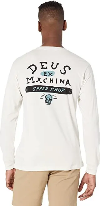 Deus Ex Machina Speed Shop Long Sleeve Tee (Vintage White) Men's Clothing