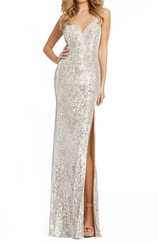 Sequin Side Slit Column Gown