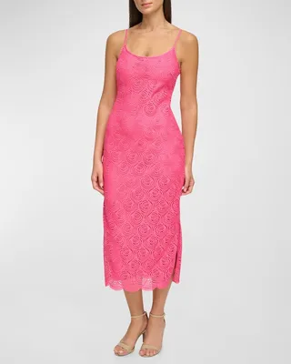 Sleeveless Side-Slit Lace Midi Dress