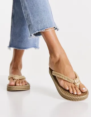 ASOS DESIGN Flow rope flip-flops in natural