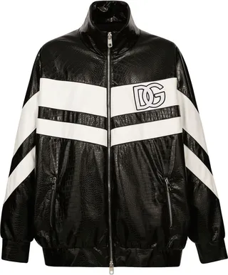 Crocodile-Embossed Faux-Leather Jacket