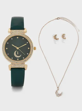 Stone Watch, Earrings And Necklace Gift Set