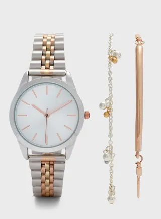 Tri Tone Watch and Bracelet Gift Set