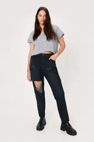 Nasty Gal Womens Sort Rip Out Plus Size Distressed Straight-Leg Jeans