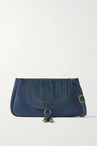 Chloé - Marcie Tasseled Leather And Suede Shoulder Bag - Blue