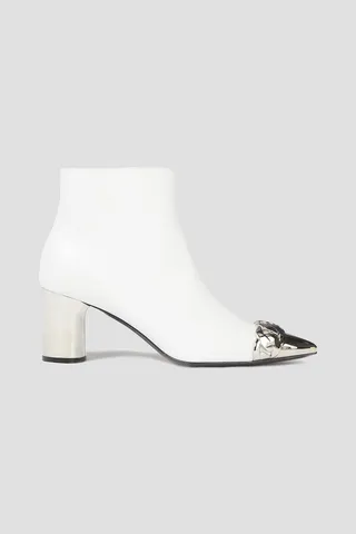 Chain-embellished leather ankle boots