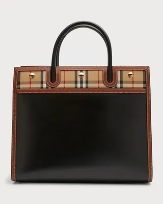 Title Large Double-Handle Smooth Leather Pocket Tote Bag