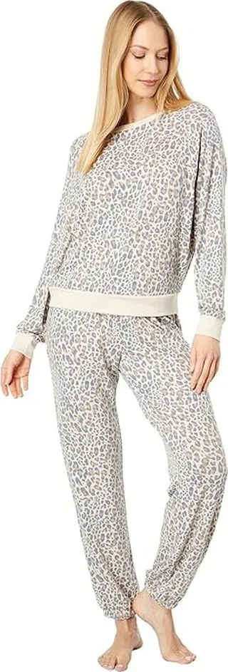 Honeydew Intimates Star Seeker Brushed Jersey Lounge Set (Natural Leopard) Women's Pajama Sets