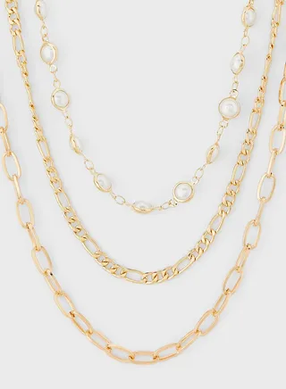 Layered Pearl Chain Necklace