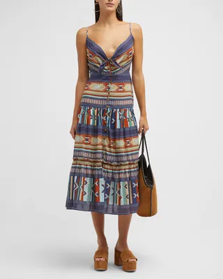 Abilene Printed V-Neck Midi Dress
