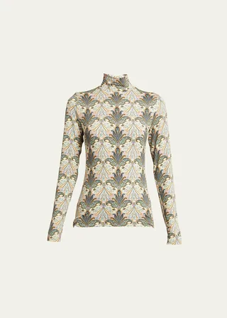 Paisley-Inspired Fitted Turtleneck Top