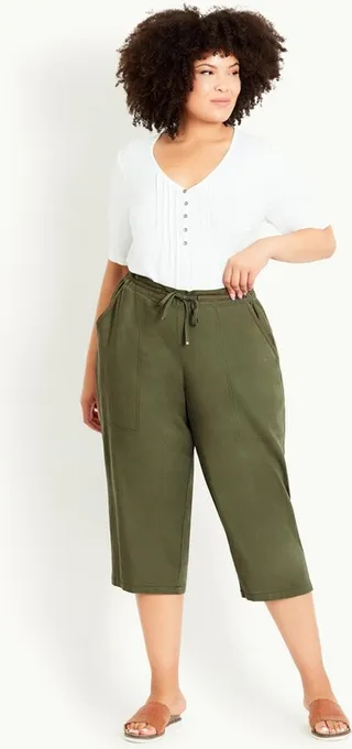 EVANS | Women's Plus Size Linen Blend Crop Trouser - khaki - 22W