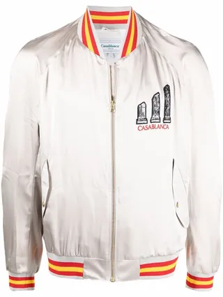 Embroidered Zip-Up Bomber Jacket
