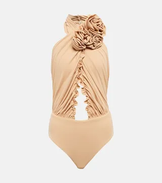 Ruffled halterneck jersey bodysuit