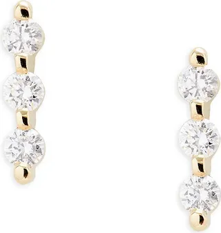 14K Yellow Gold & 0.11 TCW Diamond Bar Stud Earrings