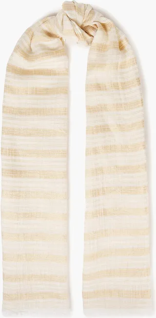 Metallic striped linen-blend gauze scarf