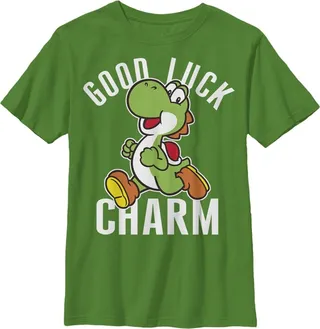 Boy's Nintendo Super Mario Yoshi St. Patrick's Good Luck Charm T-Shirt - Kelly Green - Small