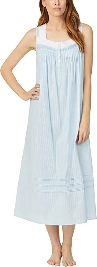 Eileen West 50 Cotton Dobby Sleeveless Nightgown (Solid Blue) Women's Pajama