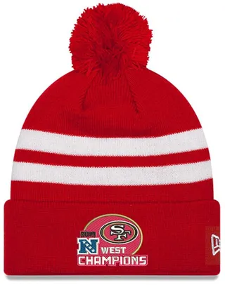 Men's Scarlet San Francisco 49ers 2019 Nfc West Division Champions Stripe Cuffed Pom Knit Hat