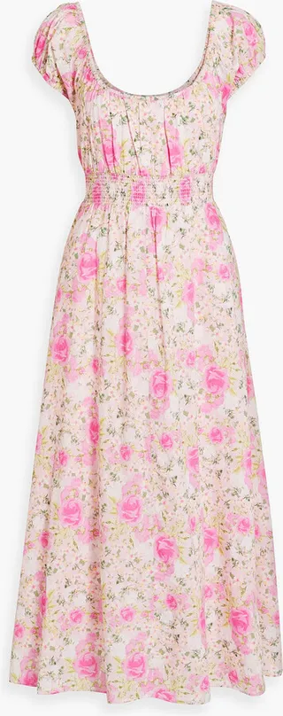 Vernon shirred floral-print cotton midi dress