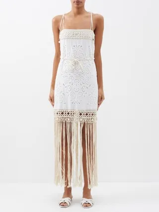 Vitali Fringed Embroidered-lace Cotton Mini Dress