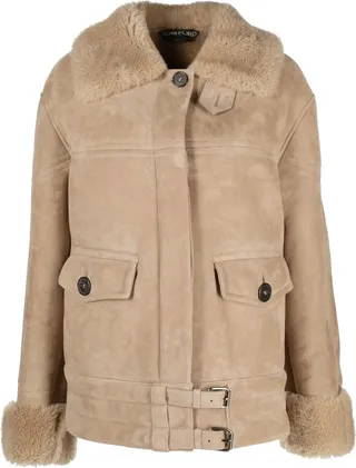 Single-Breasted Shearling-Trim Jacket