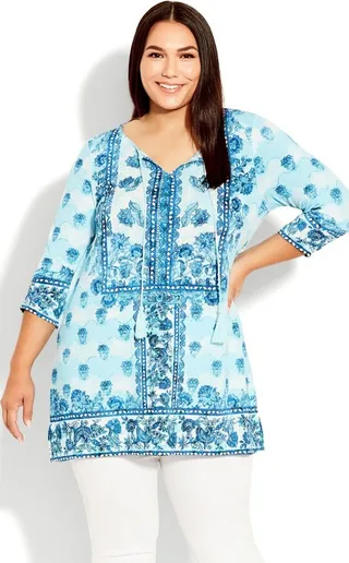 AVENUE | Women's Plus Size Treasured Placement Tunic - aqua splash - 20W