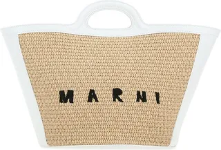Two-tone Leather & Raffia Small Tripocalia Summer Tote