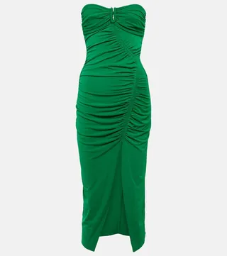 Strapless jersey ruched midi dress
