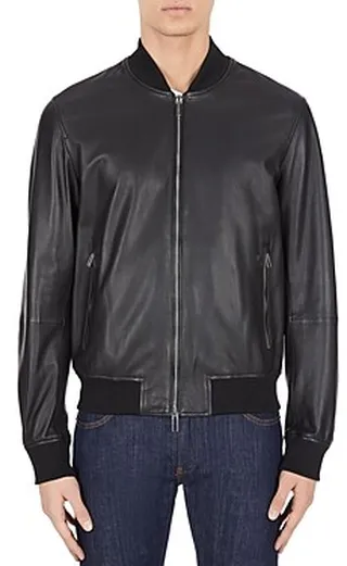 Emporio Armani Slim Fit Leather Bomber Jacket