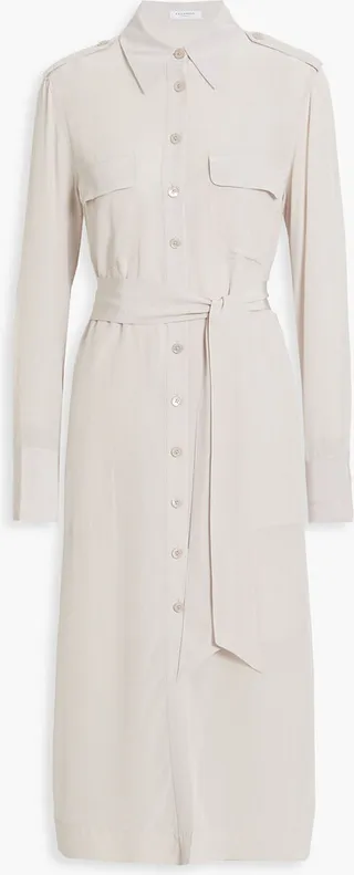 Zelie belted washed-silk midi shirt dress