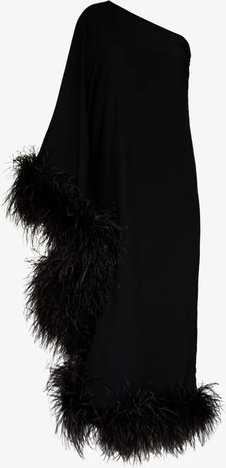 Ubud One Shoulder Feather-Trim Gown