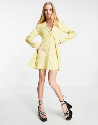 4th & Reckless tailored long sleeve blazer dress in muted yellow