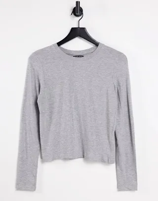 Brave Soul ellie long sleeve T-shirt in gray