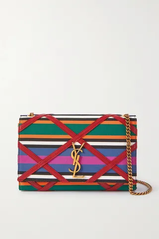 SAINT LAURENT - Kate Leather-trimmed Striped Faille Shoulder Bag - Red