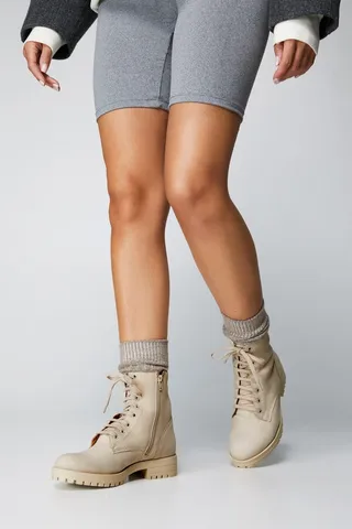 Nasty Gal Womens Nubuck Leather Lace Up Hiker Boots