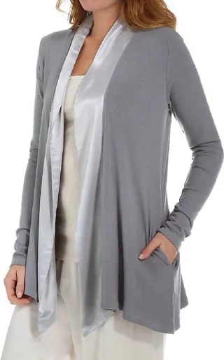 Shelby Satin Trimmed Robe With Pockets in Dark Silver