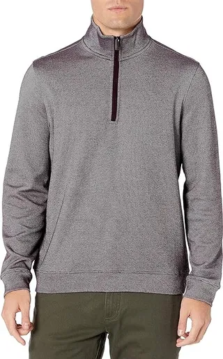 Perry Ellis Men's The Icon Quarter-Zip Logo Sweater (Port) Men's Coat
