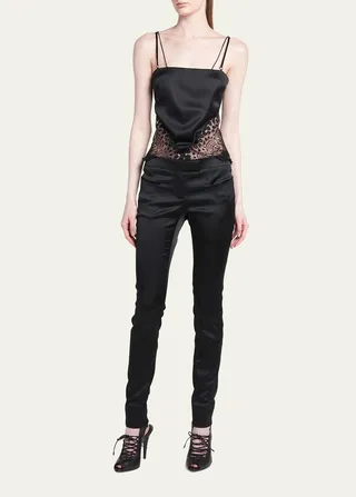 Satin Cami Top with Floral Lace Inset Detail