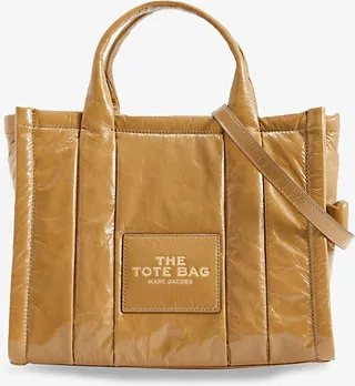 Womens Light Brown The Tote Small Patent-leather Tote bag