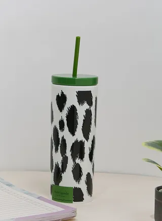 Acrylic Tumbler With Straw, Modern Leopard