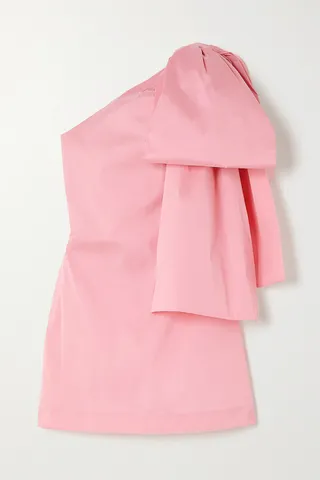 BERNADETTE - Josselin One-shoulder Bow-detailed Taffeta Mini Dress - Pink