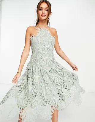 ASOS DESIGN cut work lace pinny midi dress