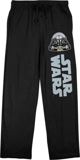 The Mandalorian Mando and Grogu Men’s Black Graphic Sleep Pants-XXL