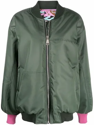 Contrast-Cuff Bomber Jacket
